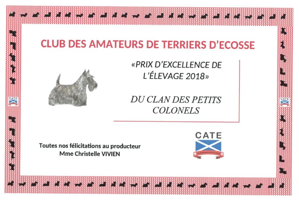 du Clan des Petits Colonels - Prix d'Excellence de l'Elevage 2018